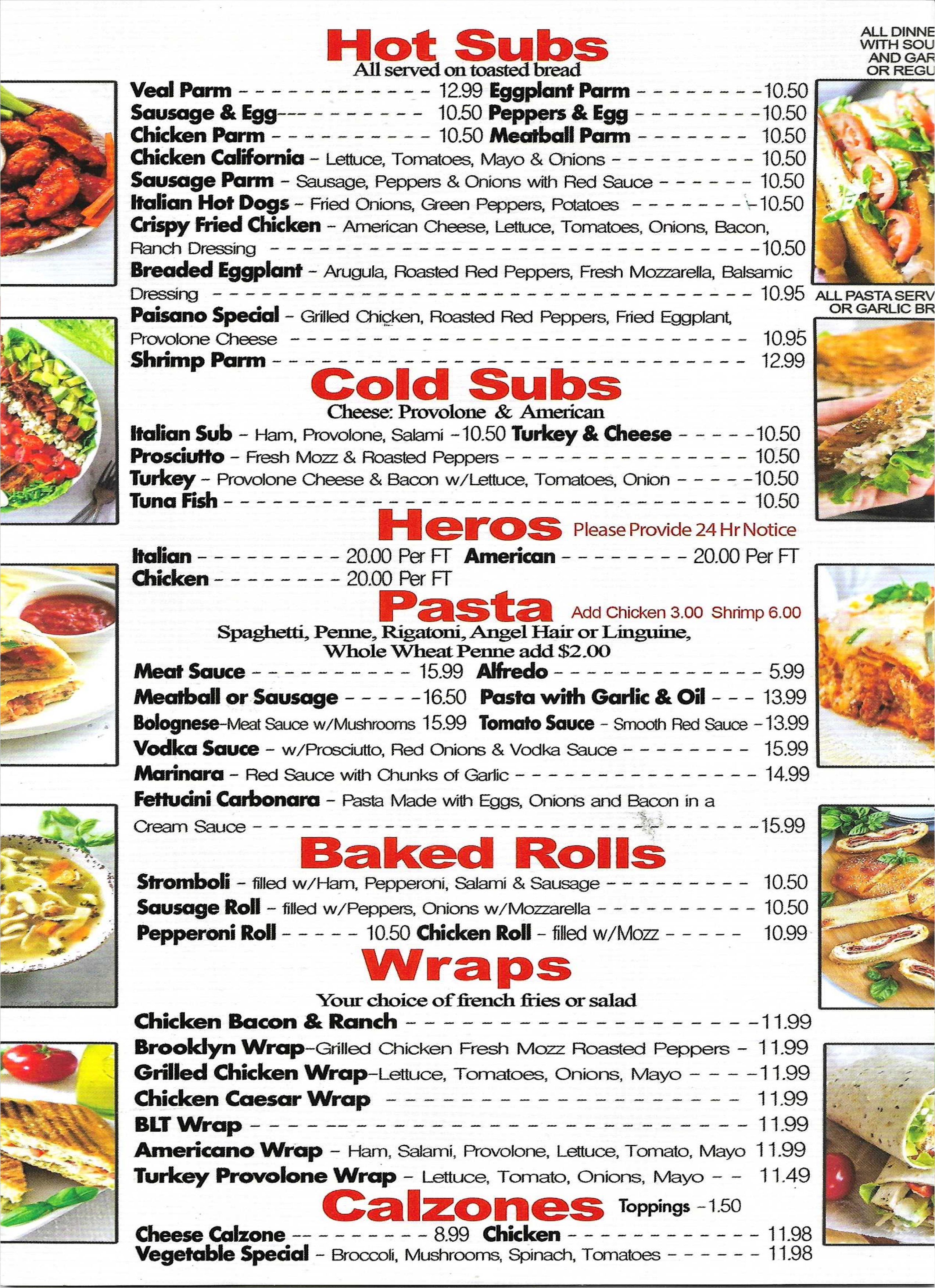 Menu - Welcome Paisano's Pizza Restaurant